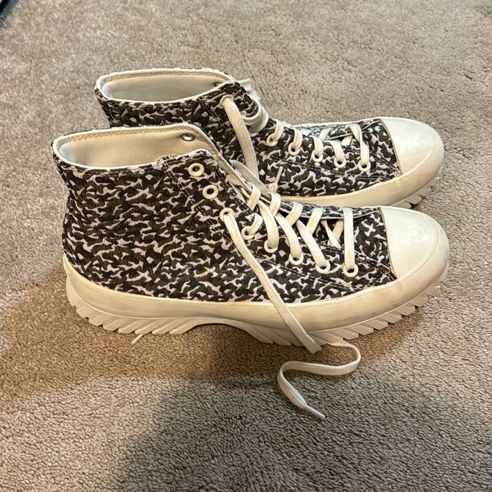 High top converse, worn once, and platforms
